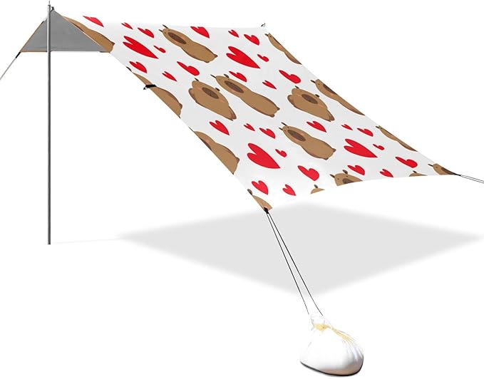 xigua Capibara Beach Tent Sun Shelter with Carrying Bag - Silver Coated Oxford Fabric Beach Canopy for Beach Camping Fishing - Includes Windproof Ropes Sandbags &amp Stakes