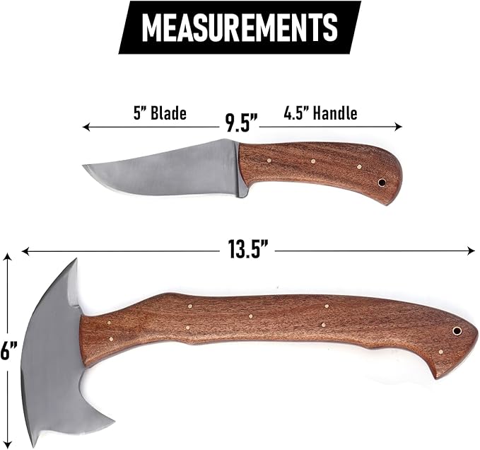 Hand Forged Tomahawk Throwing Axe and Bushcraft Knife Set Heavy Duty D2 Steel Tomahawk Throwing Axe and Bushcraft Knife Set with Leather Sheath Perfect Combo for Outdoorsmen