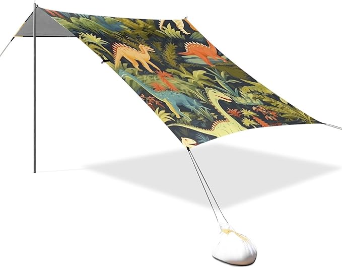 ALAZA Vintage Tropical Dinosaur Foral Beach Tent Sun Shelter Portable Canopy Sunshade for Outdoor Camping Picnics Backyard Fun 10x9 ft