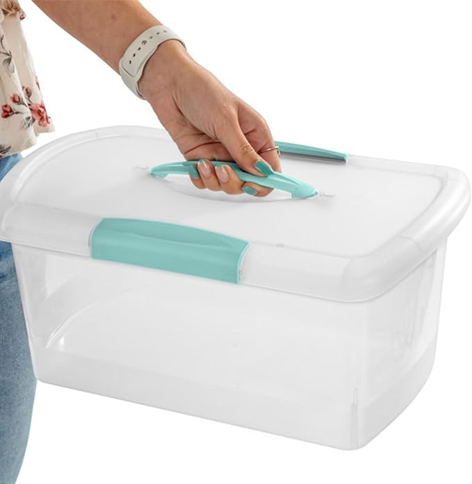 Sterilite Medium Nesting ShowOffs Stackable Small Storage Bin with Latching Lid and Handle Plastic Container to Organize Home Clear 18-Pack