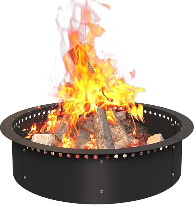 31 Inch Smokeless Fire Pit Ring Insert Outdoor Heavy Duty Metal Steel DIY Firepit Rim Liner Round Campfire Rings for Outside Wood Burning Above or In-Ground Black