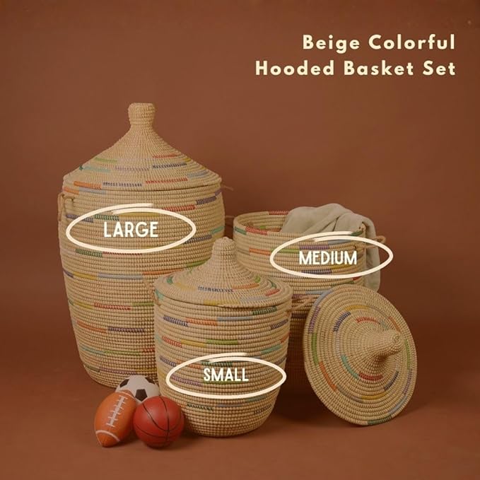 Small Laundry Basket Colorful Pattern on Beige 12 Wide 14 Tall