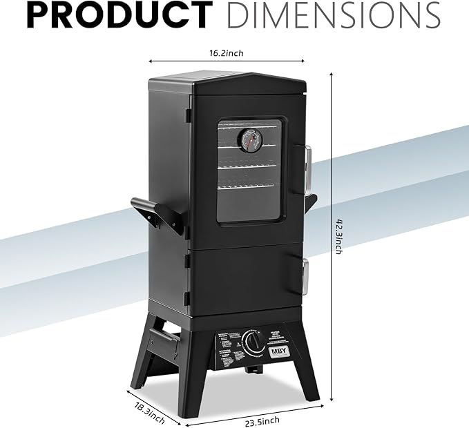 Propane SmokerVertical Outdoor Smoker with Cover and Temperature Control KnobHeavy Duty View Window Gas Smoker for Outdoor Cooking Patio Garden Barbecue