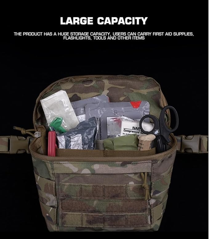 Molle PC Drop Pouch Bag for Vest Chest Rig Plate Carrier Convenient Buckle Rich Space 3 Ways of Use Waist Bag with Sling