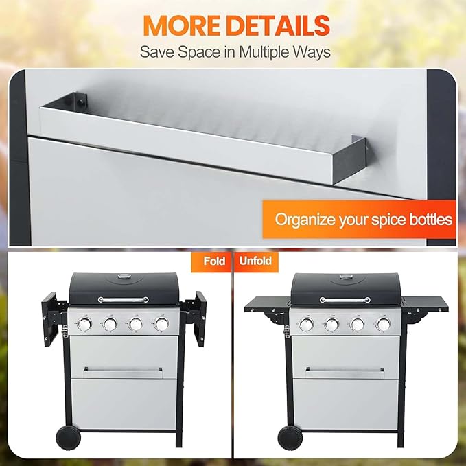 4-Burner Propane Gas Grill with 2 Foldable Side Tables 34200 BTU Outdoor BBQ Grill with Porcelain-Enameled Flame Tamers Built-in Thermometer Easy Assembly for Patio Backyard BBQ