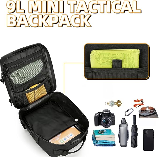 9L Mini Tactical Backpack for Men and Women Tactical Backpack Small for Hiking Small Tactical Bag（Black）