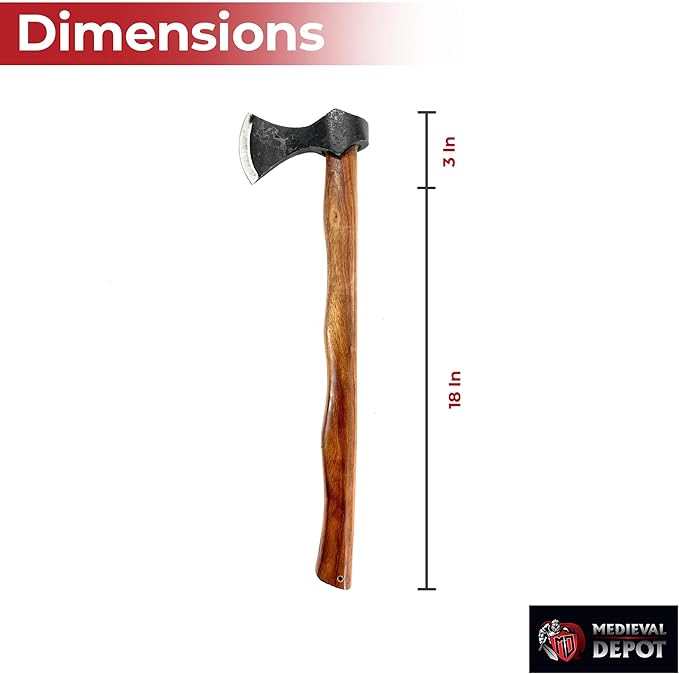MedievalDepot Early Type A Dane Viking Battle Axe – Overall 20” - Forged Iron Steel Blade Wooden Contoured Handle with Lanyard Hole Rustic Finish for Costume and Outdoor Use