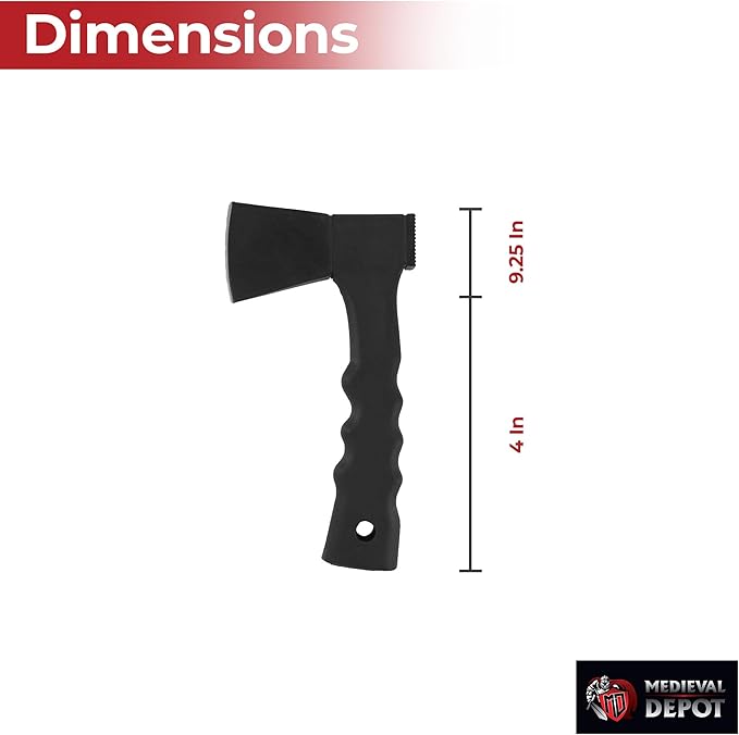 MedievalDepot Outdoor Camping Axe – Compact Full Tang Blade with Hammer Pommel Sheath Included (Black)
