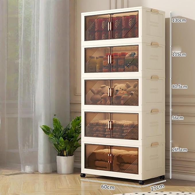 Storage Bins Stackable Folding Plastic Storage Containers with Clear Lids Multi Layer Organizer for Home Dorm Office Closet Bedroom Living Room