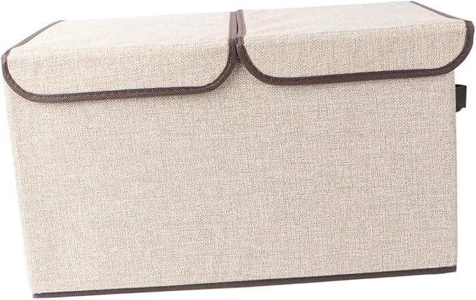 Double Lid Collapsible Storage Bin Lidded Storage Bins with Handles Woven Basket Organizer for Home