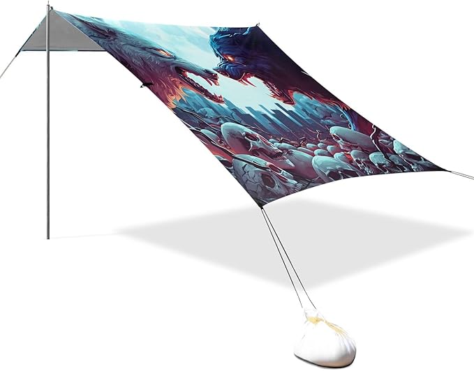 ALAZA Angry Wolf Moon Skull Beach Tent Sun Shelter UPF50+ Protection Beach Shade Canopy w/ 4 Sandbags for Outdoor Camping Fishing Backyard Fun Picnic 10x9 ft