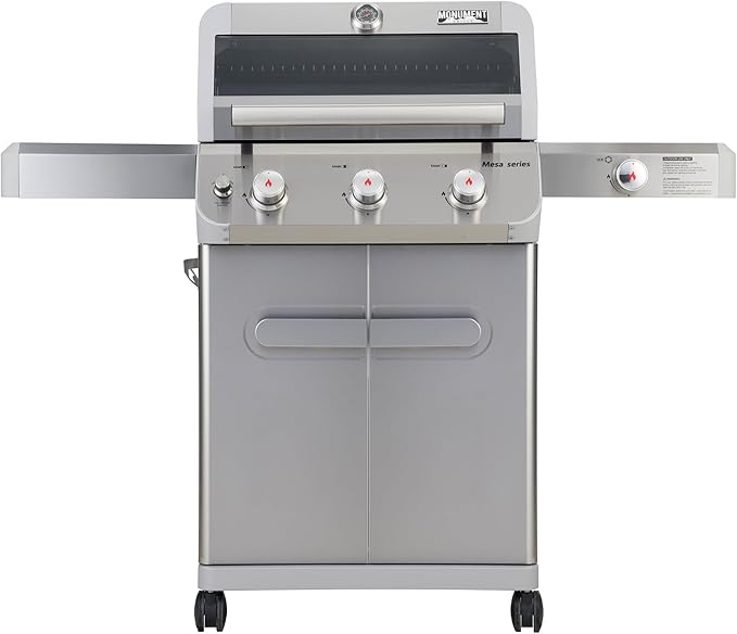 Monument Grills 3+1 Outdoor Barbecue Stainless Steel Propane Gas Grill 3 Burners &amp 1 Side Burner 48000 BTU Patio Garden Grill with Knob Controls Mesa305