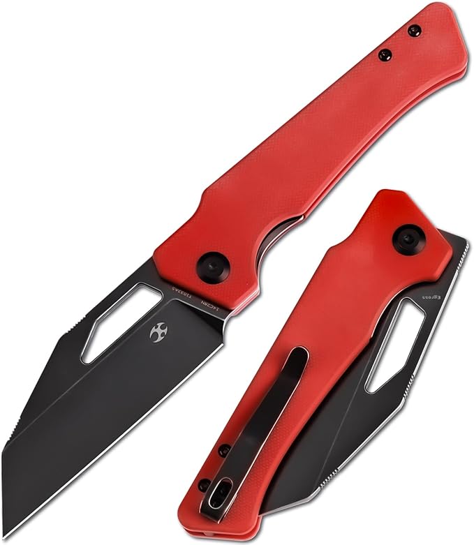 KANSEPT Egress Pocket Knives 8.24in Folding Knife with Black Stonewashed 14C28N Blade Red G10 Handle Pocket Tactical Knife for Men Women Envelope Opener with Thumb hole T1033A5