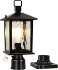 Dusk to Dawn Outdoor Post Light Hardwired Oil-Rubbed Bronze Pole Lantern with Pier Mount Base Water Ripple Glass 17'' Waterproof Lamp Post Light Fixture for Driveway Pathway Yard