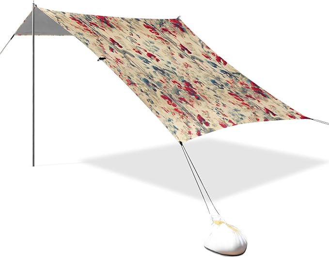 Vintage Sweet Pea Floral Beach Tent Sun Shelter Set UPF50+ UV Protection 10.5 x 9.19 FT Camping Shade Canopy with Sandbags Sand Anchors Carrying Bag and Others