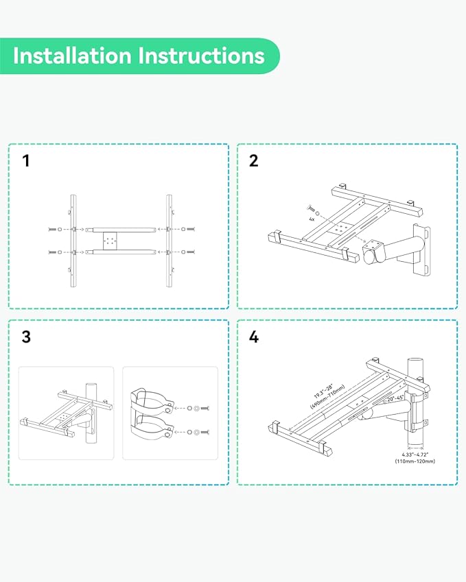 LINOVISION Pole Mount Bracket for Solar Panel 50W to 150W Solid Galvanized Steel Structure and Adjustable Tilt Angle