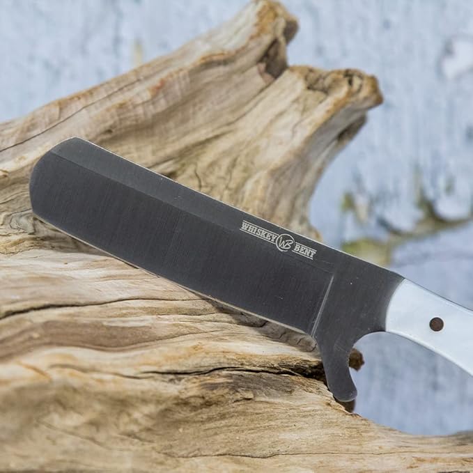 WHISKEY BENT HAT CO. Bullcutter 2 Fixed Blade Knife 440C Stainless Steel 3 Blade w/Leather Sheath (Pearl Snap)