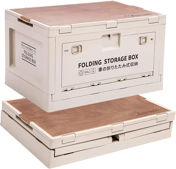 Nice C Storage Bin Tote 55 Qt Organization and Storage Closet organizer Collapsible Storage Box Organizing Containers Plastic with Wood Lid and 2 Side Doors Stackable Organizer(Set of 1)