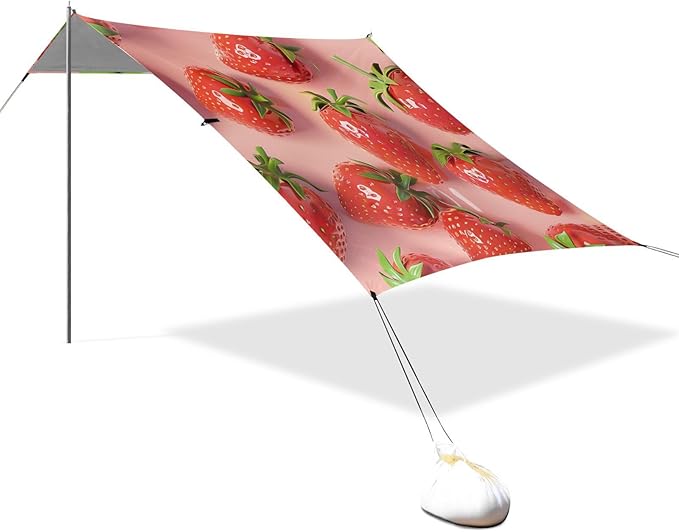 ALAZA 3D Fresh Strawberry Beach Tent Sun Shelter Portable Canopy Sunshade for Outdoor Camping Picnics Backyard Fun 10x9 ft