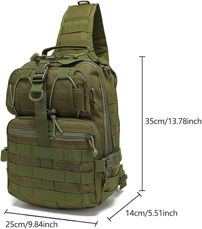 Outdoor Tactical Sling Bag Pack Military Sport Pack Sling Shoulder Backpack Molle Assault Range Bag (Military Green)