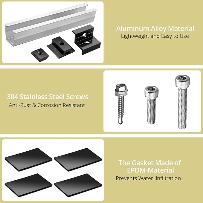Anbte 6Pcs Solar Panel Bracket Kit Aluminium Solar Panel Roof Mounting Kit 7.87 Mounting Rail 30mm/35mm Solar Panel Mounting Brackets for Metal Roof Tin Roof Flat Roof Sheet Roof
