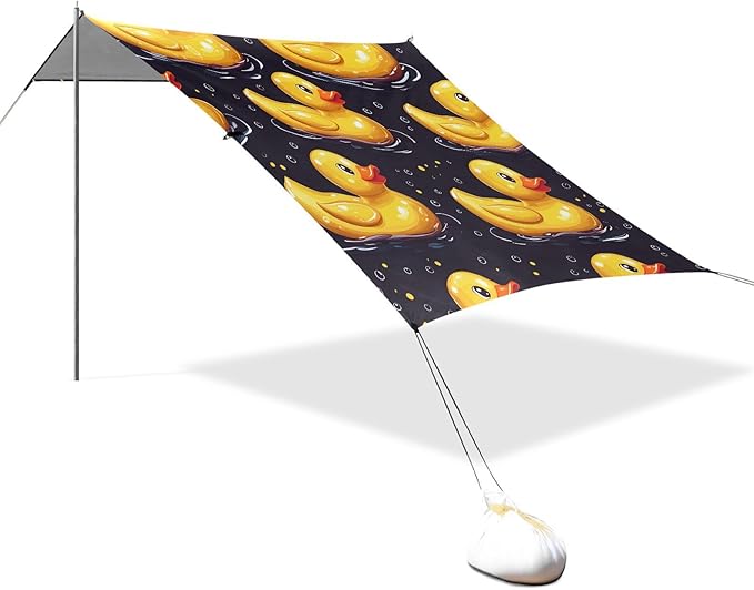 ALAZA Yellow Duck Swimming Beach Tent Sun Shelter UPF50+ Protection Beach Shade Canopy w/ 4 Sandbags for Outdoor Camping Fishing Backyard Fun Picnic 10x9 ft