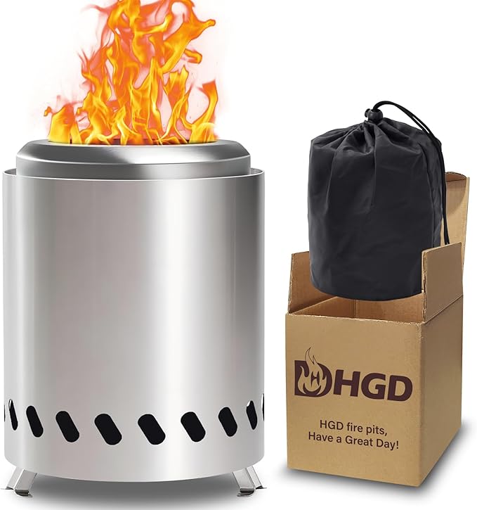 HGD 9.6 x 7.1 in Small Tabletop Fire Pit Portable Mini Smokeless Table Top Firepit Low Smoke Camping Stove for Outdoor &amp Patio Fueled by Pellets or Wood with Travel Bag Stainless Steel Silve
