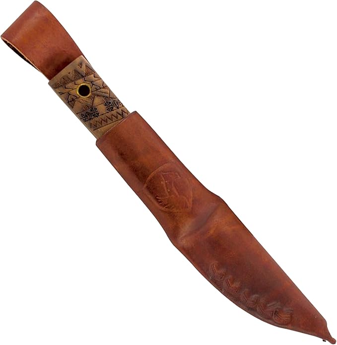 Condor Tool &amp Knife Indigenous Puukko Knife - 1095 High Carbon Steel - Hand Crafted Welted Leather Sheath - Polynesian and Sami Designed Walnut Handle - 3.9in Blade - 4.6oz (3mm)