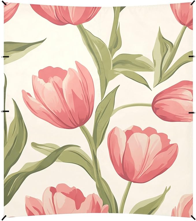 ALAZA Elegant Flower Pink Tulips Beach Tent Sun Shelter Portable Canopy Sunshade for Outdoor Camping Picnics Backyard Fun 10x9 ft