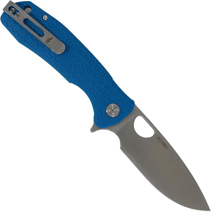 Honey Badger Large Pocket Knife EDC Drop Point Folding Utility Knife 3.6 Steel Blade Reversible Pocket Clip - (3.8oz) Drop Point Large Blue HB1004