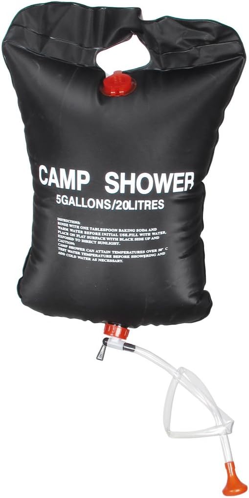 Ruilogod 20L 5 Gallons Black Foldable Solar Camping Camp Bathing Bag