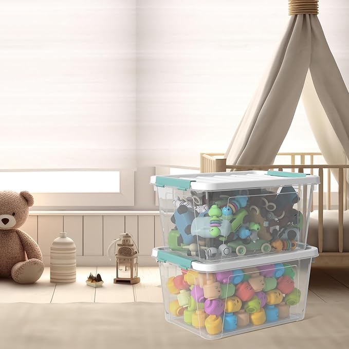 20 Quarts Clear Latching Boxes with Lids Plastic Storage Tote Set of 6