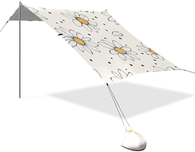 ALAZA Daisy with Dots Hand Drawn Doodle Beach Tent Sun Shelter Portable Canopy Sunshade for Outdoor Camping Picnics Backyard Fun 10x9 ft