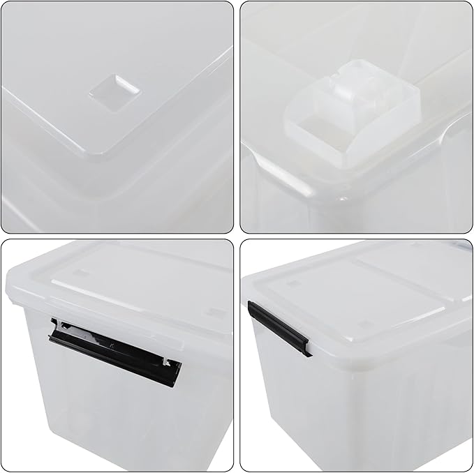 50 Quart Clear Storage Container with Lids and Wheels 4-Pack Clear Plastic Latching Bins
