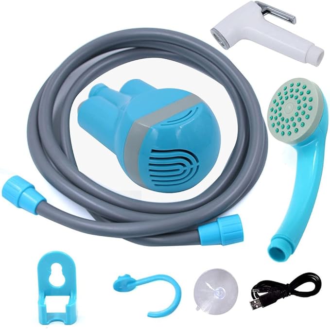 Haueeschoen Portable Shower Outdoor/Indoor USB Charging Handheld Rechargeable Showerhead Pumps with 2 Nozzles for Camping Travel Car Wash Swimming Pool