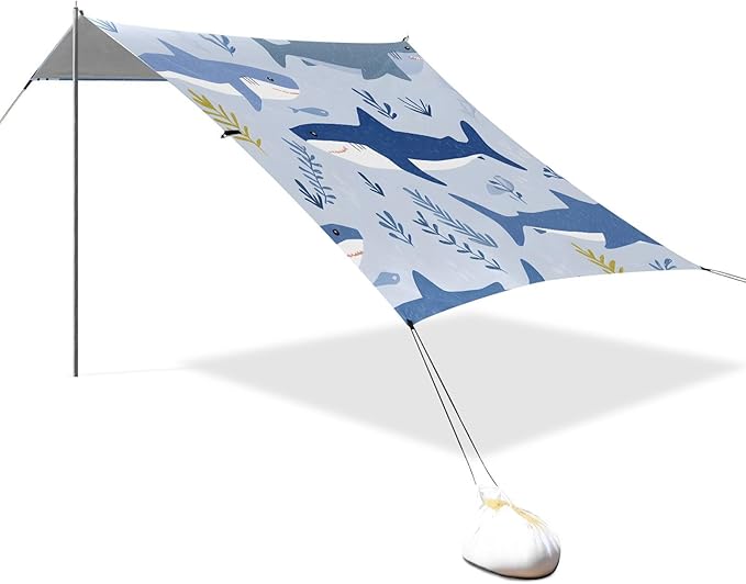 ALAZA Shark Grass Pattern Beach Tent Sun Shelter Portable Canopy Sunshade for Outdoor Camping Picnics Backyard Fun 10x9 ft