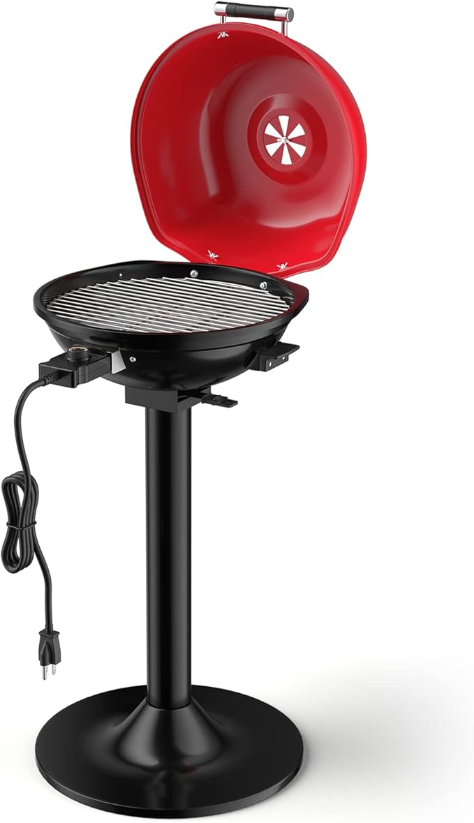 Giantex Electric Grill Indoor Outdoor 1600W Portable Barbecue Grill with Removable Non-Stick Grilling Rack Adjustable Temperature Oil Drip Tray for Picnic Camping Backyard Cooking (Red)