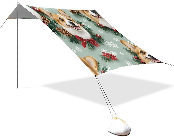 ALAZA Corgis Pattern Beach Tent Sun Shelter Portable Canopy Sunshade for Outdoor Camping Picnics Backyard Fun 10x9 ft