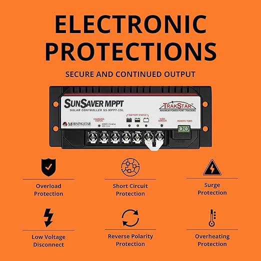 Morningstar SunSaver 15A MPPT Solar Charge Controller SS-MPPT-15L - Solar Panel Regulator Supports 12/24V LA/Li Batteries. Load/Lighting Ctrl HazLoc Rated Low Noise 5 Yr. WTY - Designed in the USA