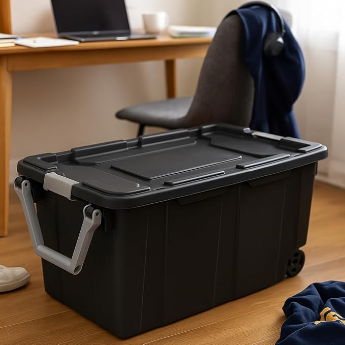 Grey 6-Pack 40-Gallon Wheeled Storage Bins with Latching Lids Heavy-Duty Plastic Totes with Ergonomic Handles Large Containers for Camping Gear Sports Equipment Tools &amp Workshop Storage
