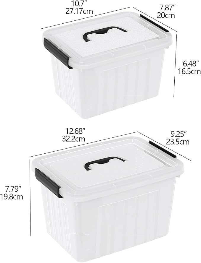 Kiddream 2-Pack Clear Storage Tote Boxes Plastic Latch Container Bins with Handles 10 Liter &amp 6 Liters