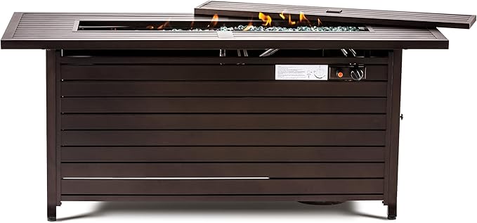 LEGACY HEATING 57 inch Gas Fire Pit Table Outdoor Propane Fire Pit Table 50000BTU Fire Table with Lid Retangular Bronze Firepit Table for Garden Courtyard Deck Poolside Party