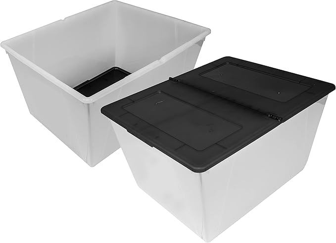 Storex 16 Gallon (60L) Storage Tote with Folding Lid 22.7 x 18.25 x 12.86 Inches Frost/Black 4-Pack (00900A04C)