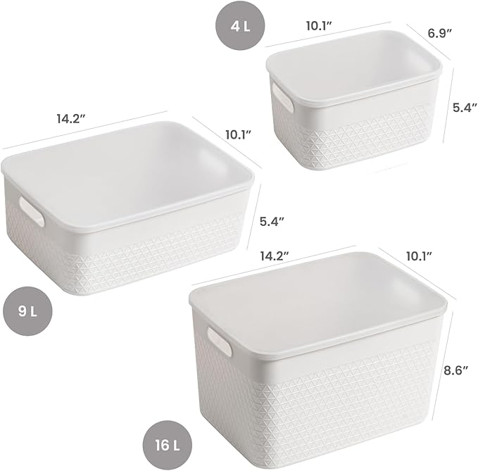 HANAMYA Lidded Storage Bin Organizer | Storage Organizing Container 9 Liter Set of 4 Mint