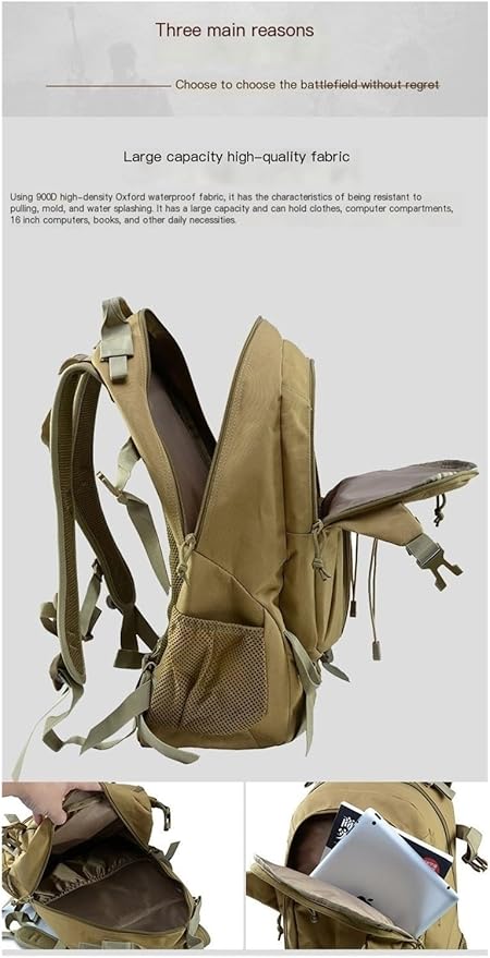 35L Military Tactical Backpack Waterproof Hiking Bag Breathable Rucksack(Brown green)