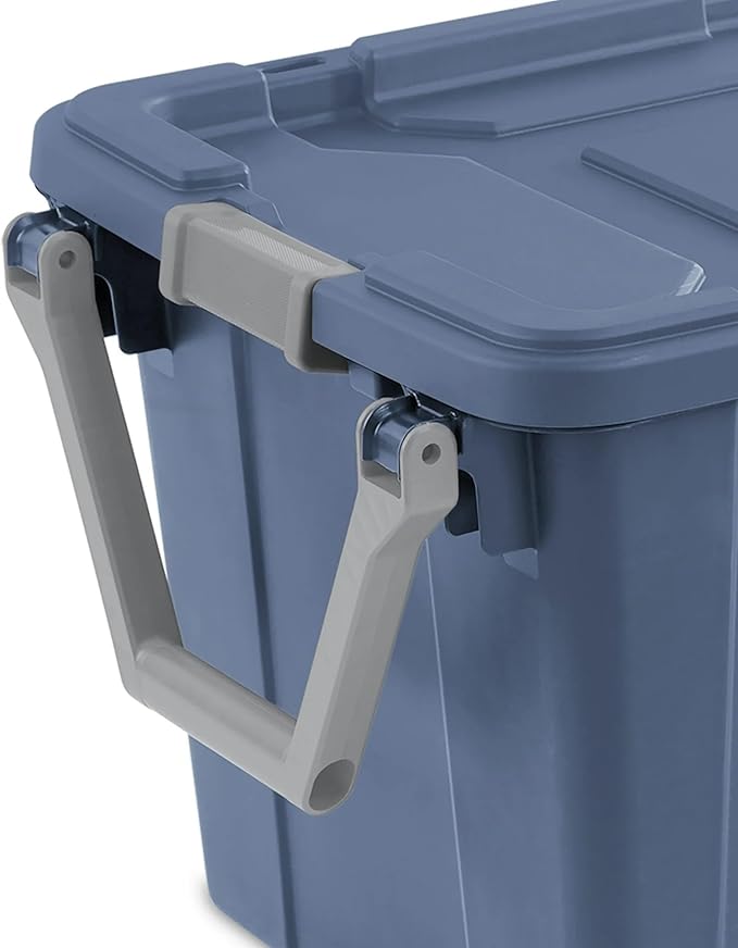 40 Gallon Wheeled Industrial Tote Rugged Plastic Storage Bin Latch Lid Blue 2 Count