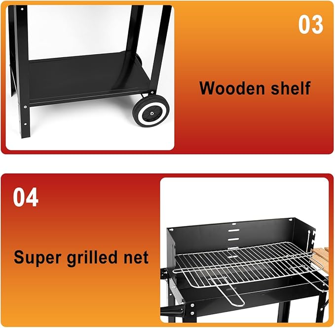 Charcoal Grills Outdoor BBQ Grill with Side Table Charcoal Grill with Wheels for Outdoor Grilling/Tabletop Cooking