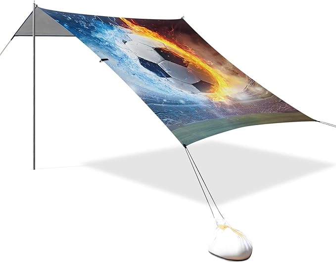 ALAZA Fire Water Football Beach Tent Sun Shelter Portable Canopy Sunshade for Outdoor Camping Picnics Backyard Fun 10x9 ft
