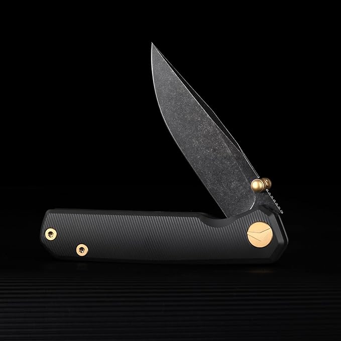 Folding Pocket Knife 2.95 Elmax Blade EDC Knife with Titanium Handle and Frame Lock Small Pocket Knife with Clip for Men Sharp Camping Hiking Hunting Survival Knives (Black)
