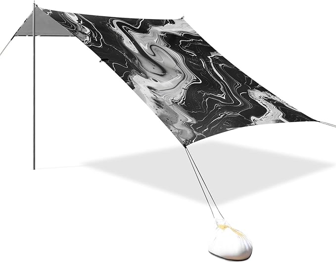 ALAZA Black Marble Design Beach Tent Sun Shelter Portable Canopy Sunshade for Outdoor Camping Picnics Backyard Fun 10x9 ft